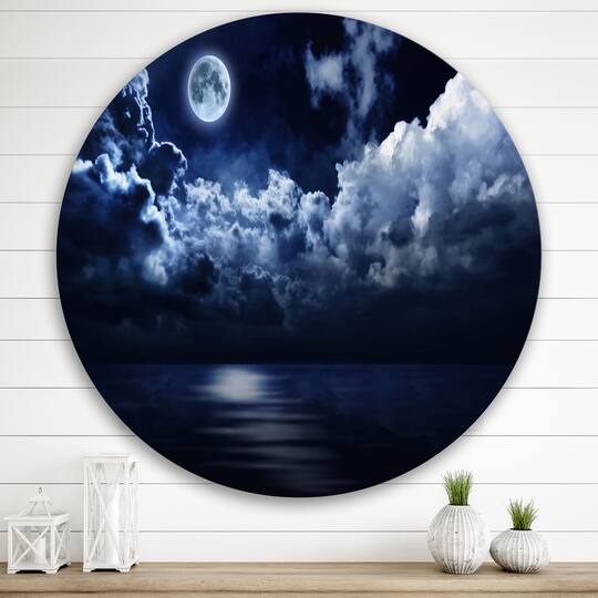 Designart - Full Moon in Cloudy Night Sky - Modern Metal Circle Wall Art